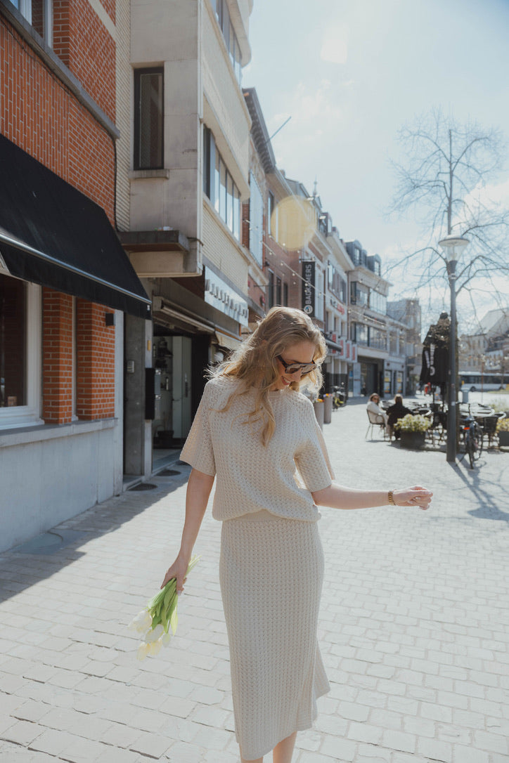 OBJESTER MIDI PATTERN SKIRT sand
