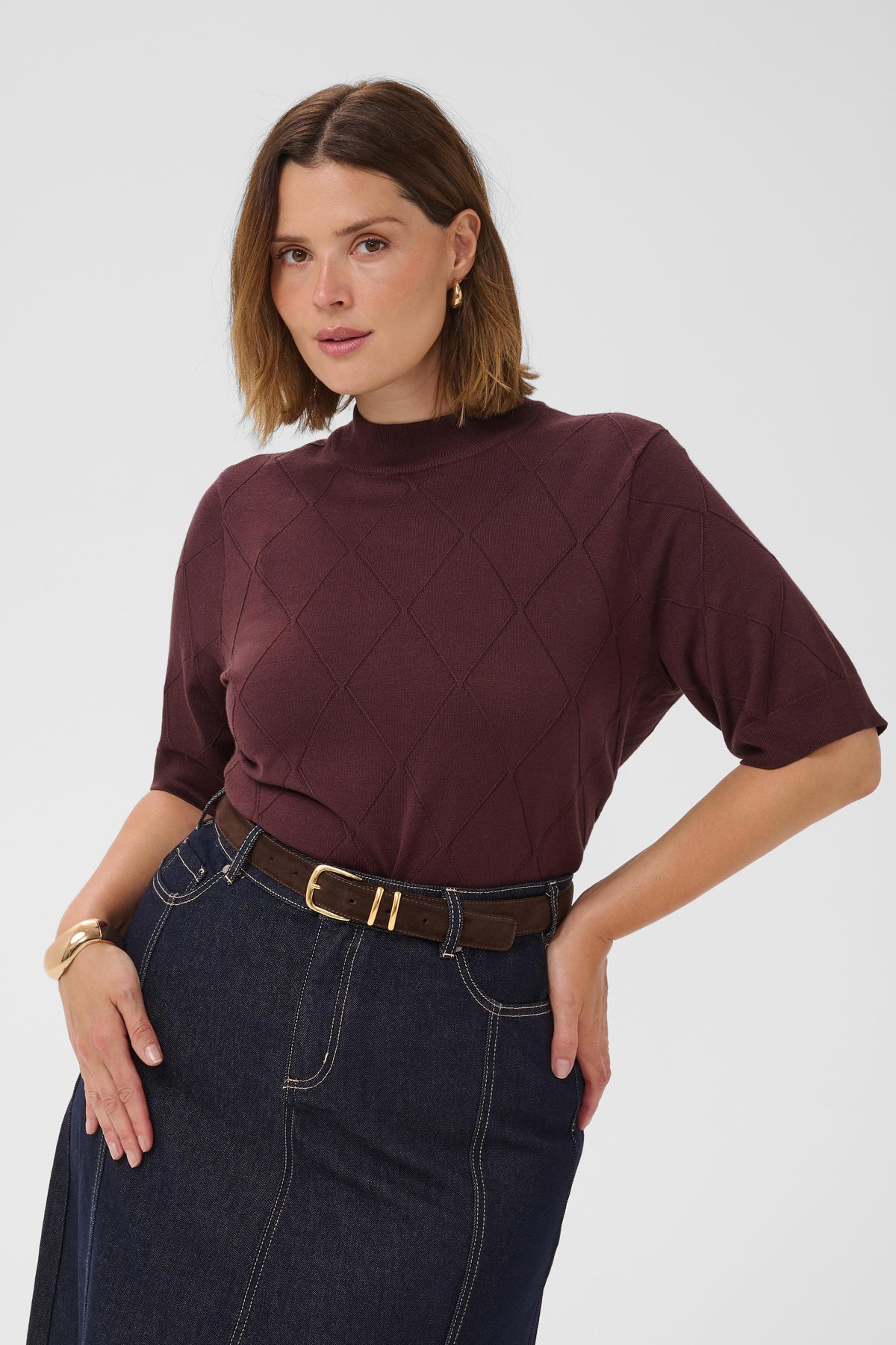 KCLIZZY ARGYLE KNIT fudge