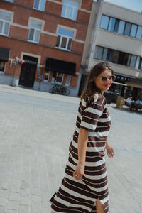 KAWINNY DRESS streep bruin