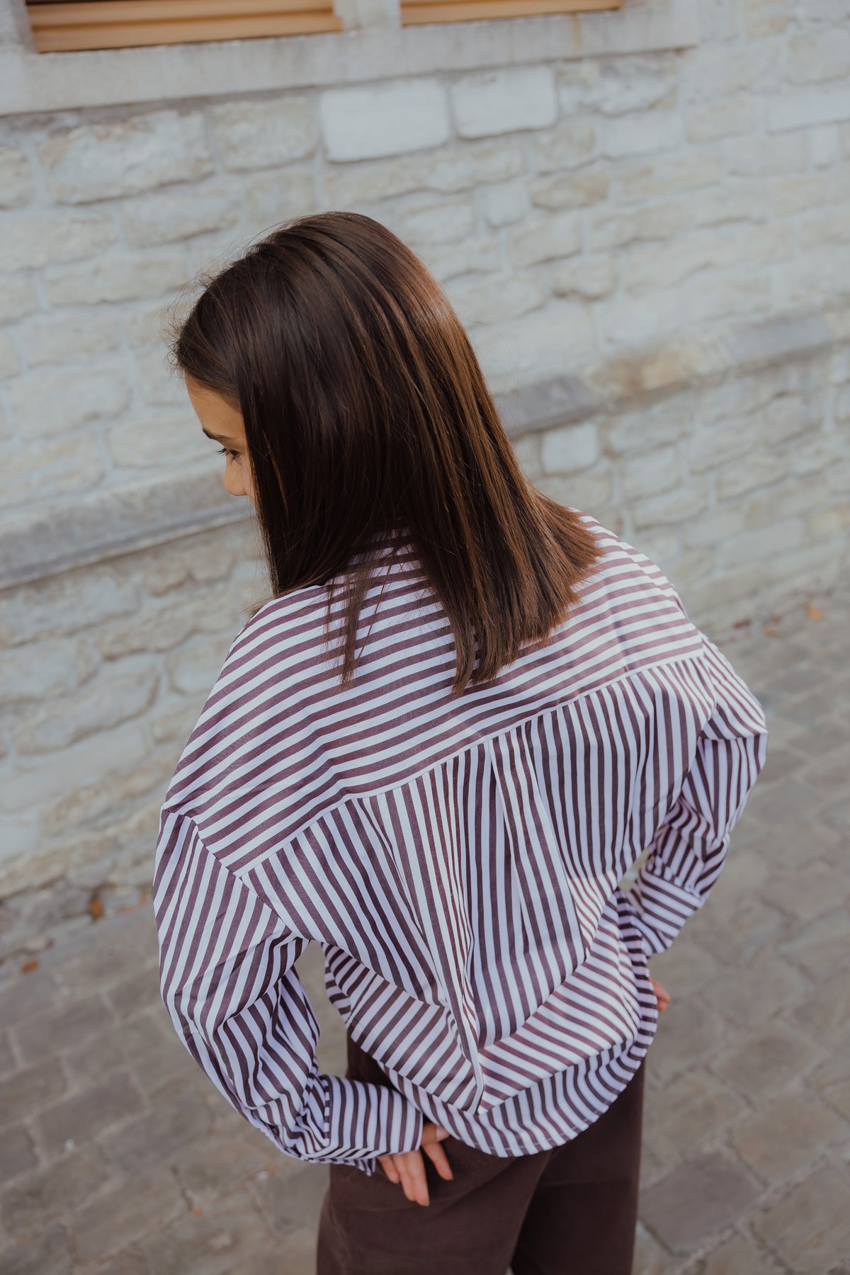 KOGVESPER LOOSE SHIRT roze/bruine streep