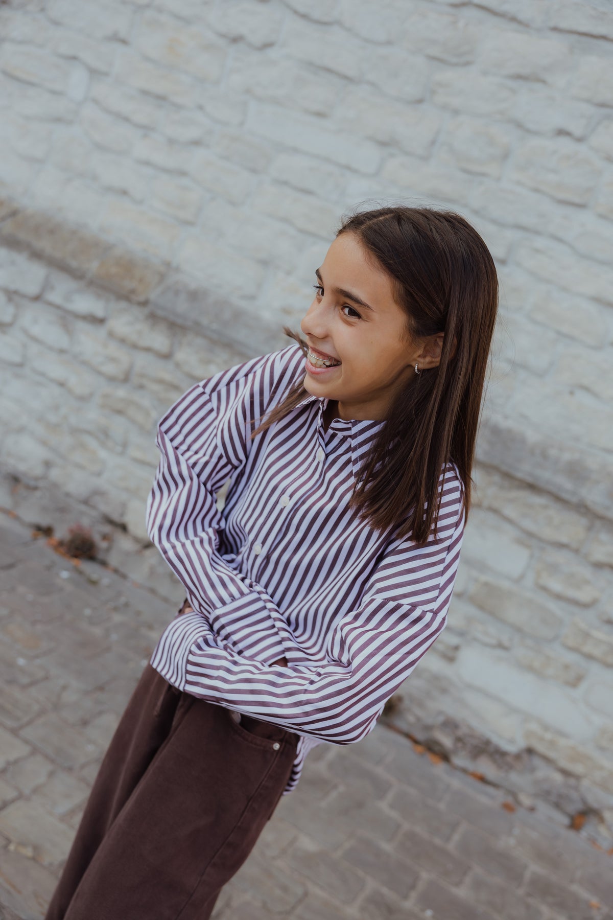KOGVESPER LOOSE SHIRT roze/bruine streep