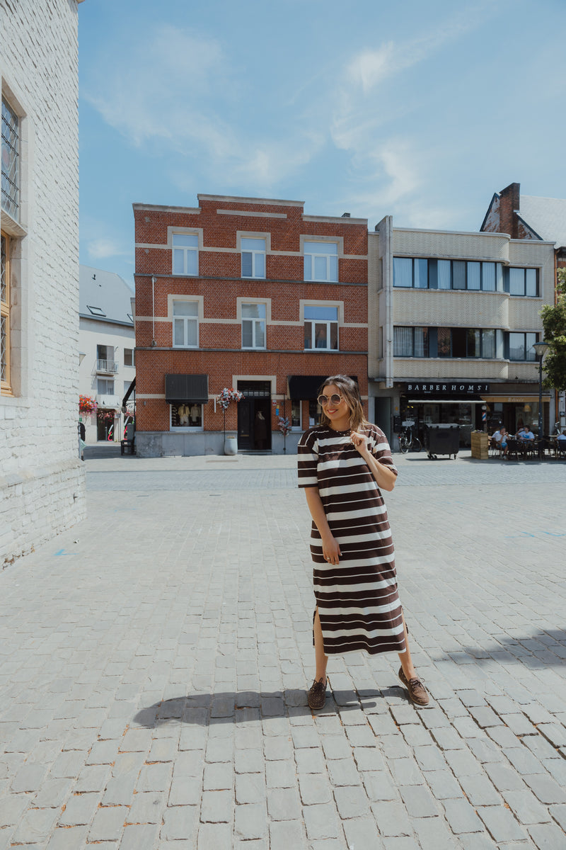 KAWINNY DRESS streep bruin