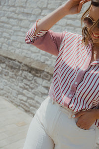 IHLOURI STREEP SHIRT wit/rood