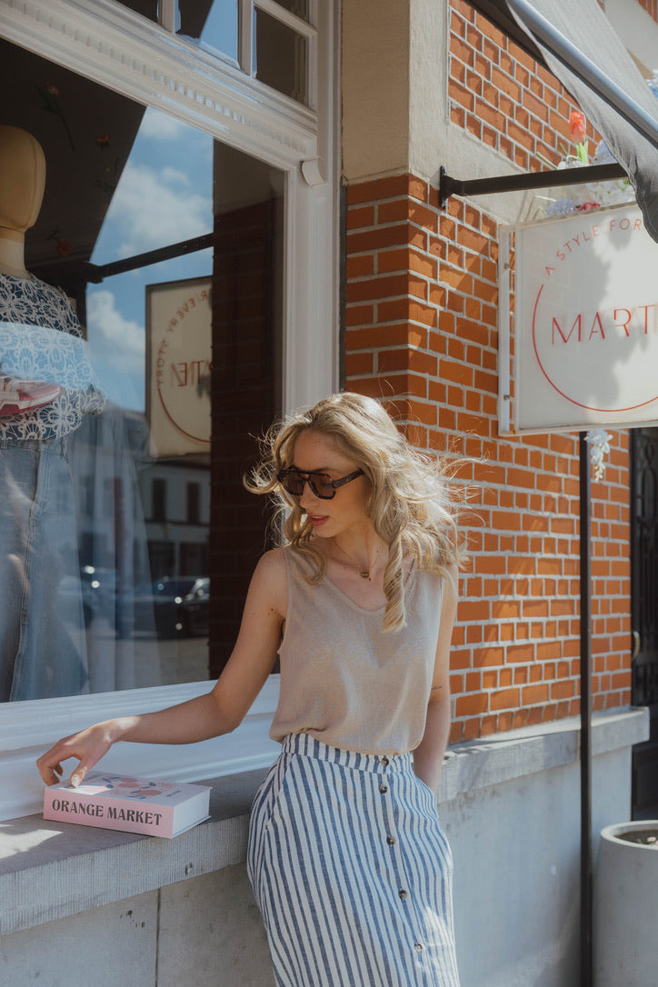 BYFALAKKA BUTTON SKIRT blauwe streep