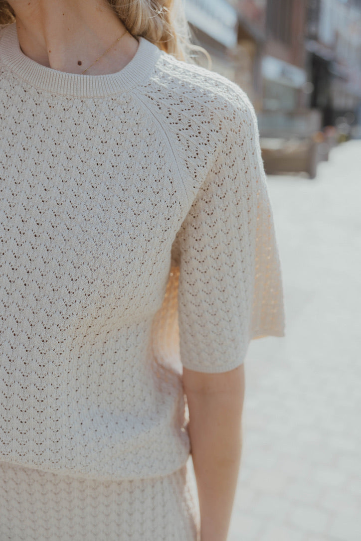 OBJESTER KNIT PATTERN TOP sand
