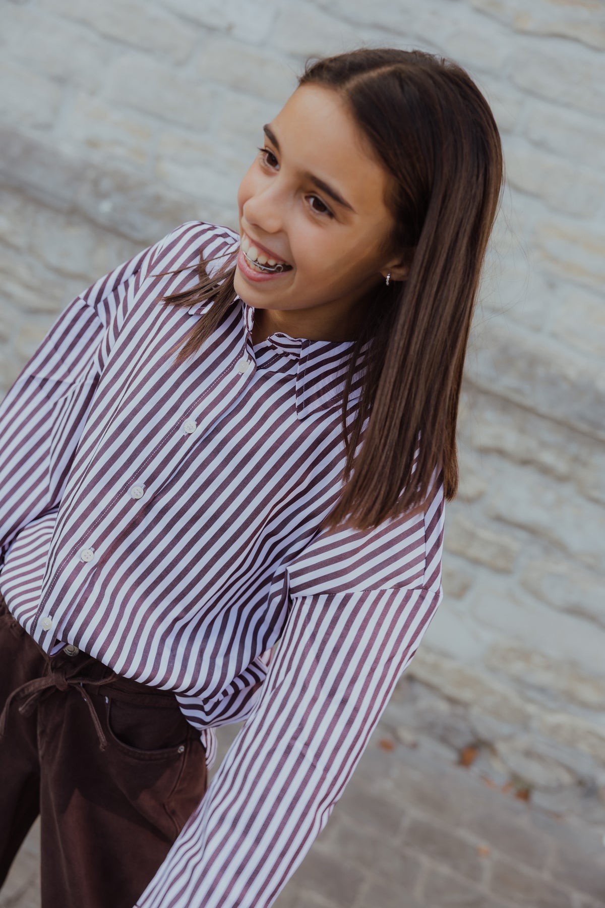 KOGVESPER LOOSE SHIRT roze/bruine streep