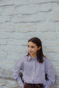 KOGVESPER LOOSE SHIRT roze/bruine streep