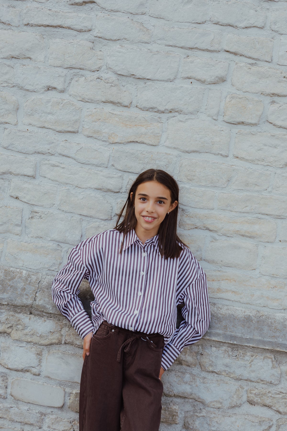 KOGVESPER LOOSE SHIRT roze/bruine streep