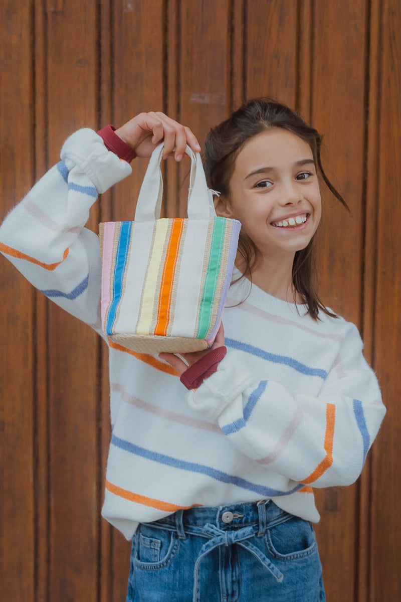 RAINBOW RIBBON BASKET BAG bright multi
