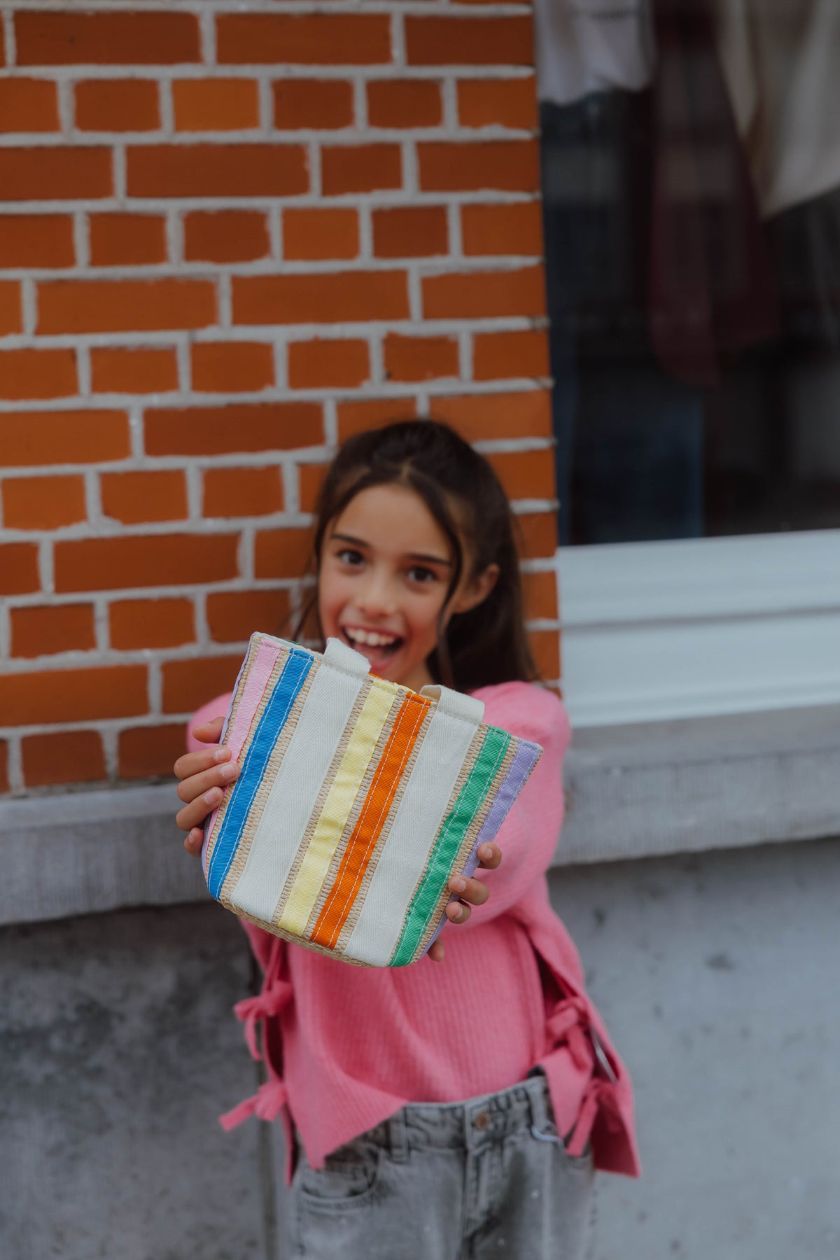 RAINBOW RIBBON BASKET BAG bright multi