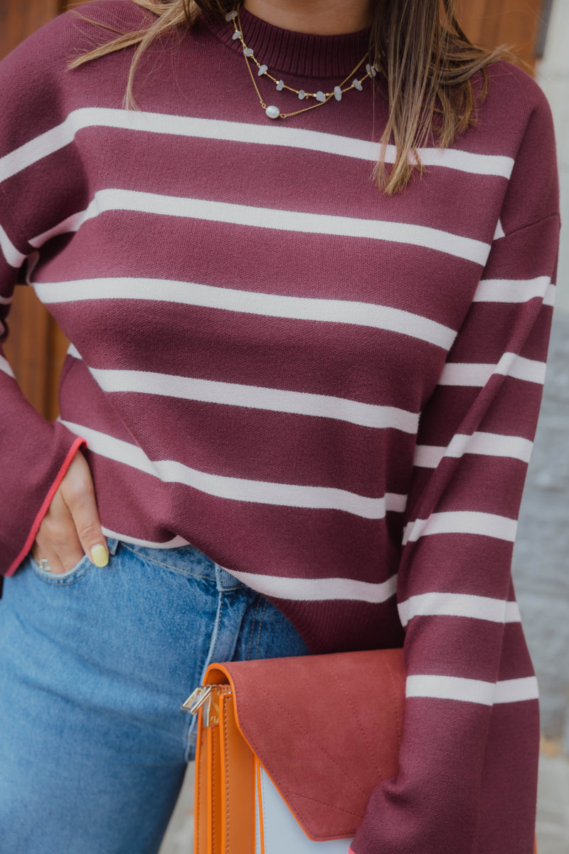 YASELMA LS KNIT PULLOVER bordeaux/roos