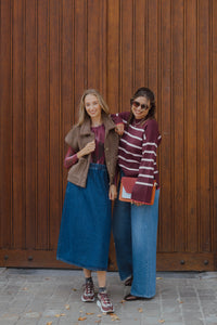 YASELMA LS KNIT PULLOVER bordeaux/roos