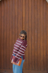 YASELMA LS KNIT PULLOVER bordeaux/roos