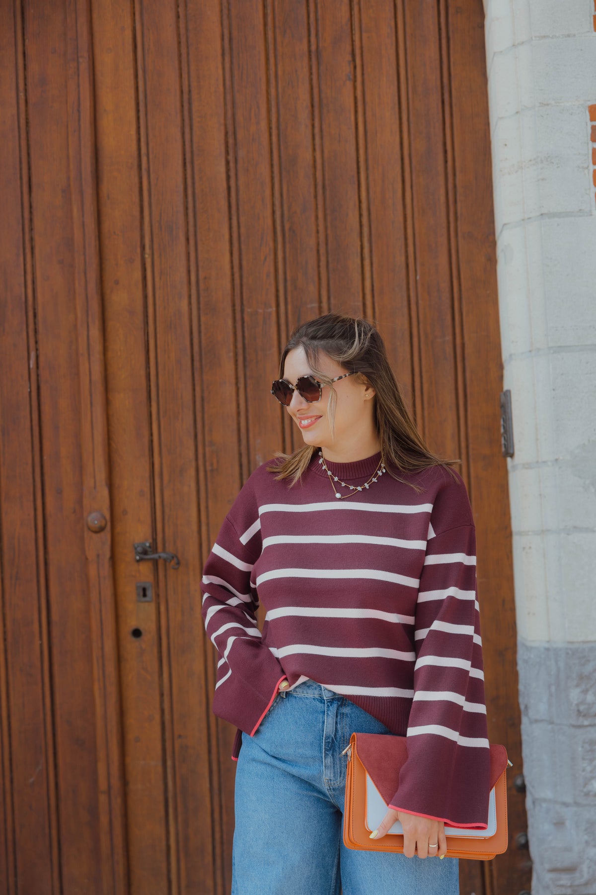 YASELMA LS KNIT PULLOVER bordeaux/roos