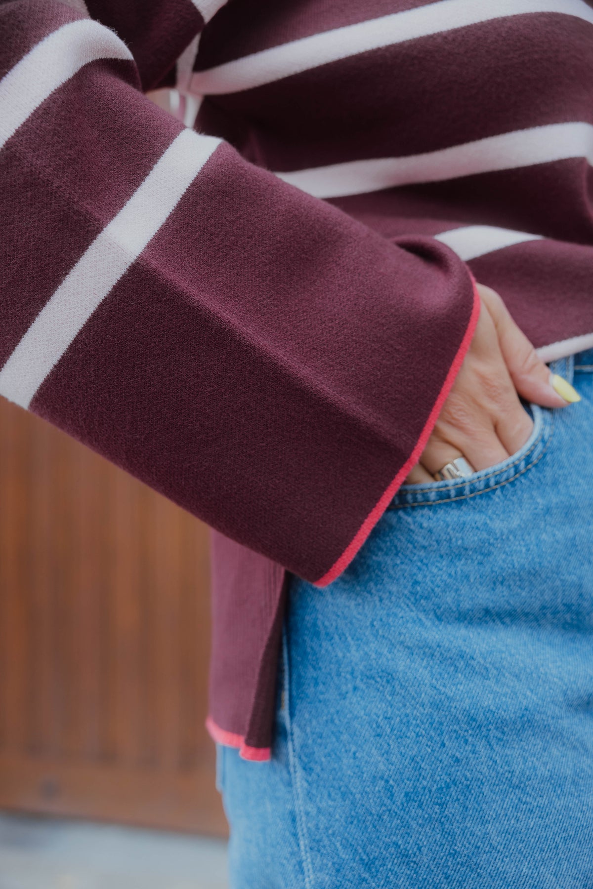 YASELMA LS KNIT PULLOVER bordeaux/roos