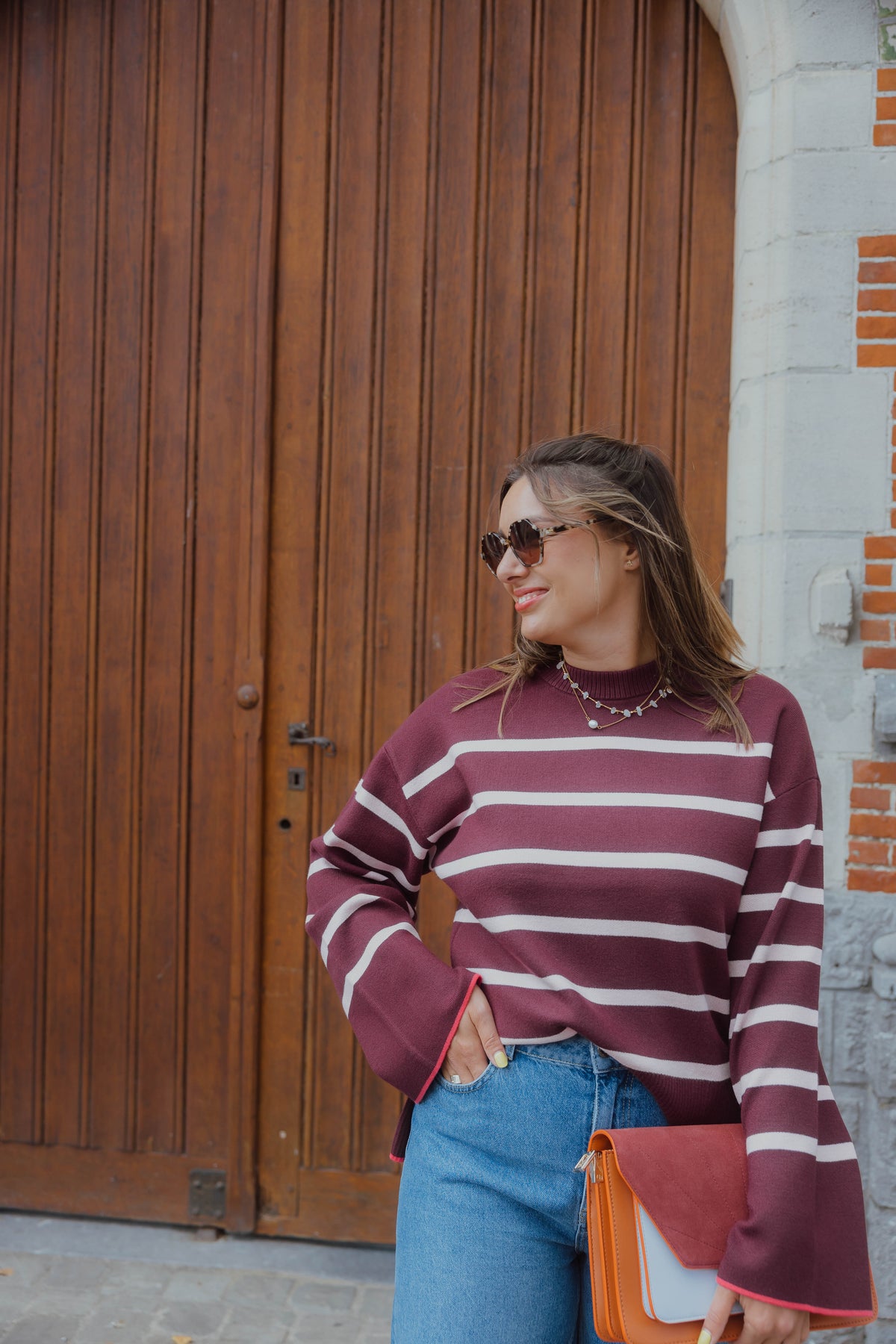 YASELMA LS KNIT PULLOVER bordeaux/roos