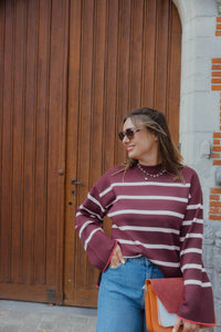 YASELMA LS KNIT PULLOVER bordeaux/roos