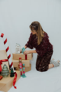 YASROYALINA  SEQUIN ANKLE SKIRT paillet bordeaux