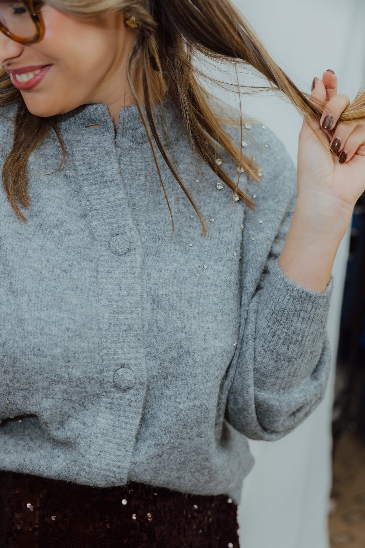 BYOMEA RHINESTONE CARDIGAN grijs