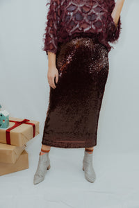 YASROYALINA  SEQUIN ANKLE SKIRT paillet bordeaux