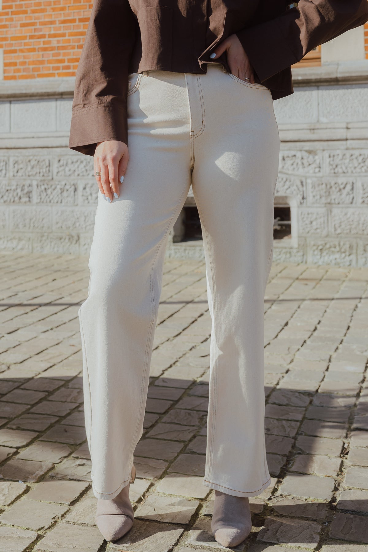 YASROSIE ECRU HW STRAIGHT JEANS ecru