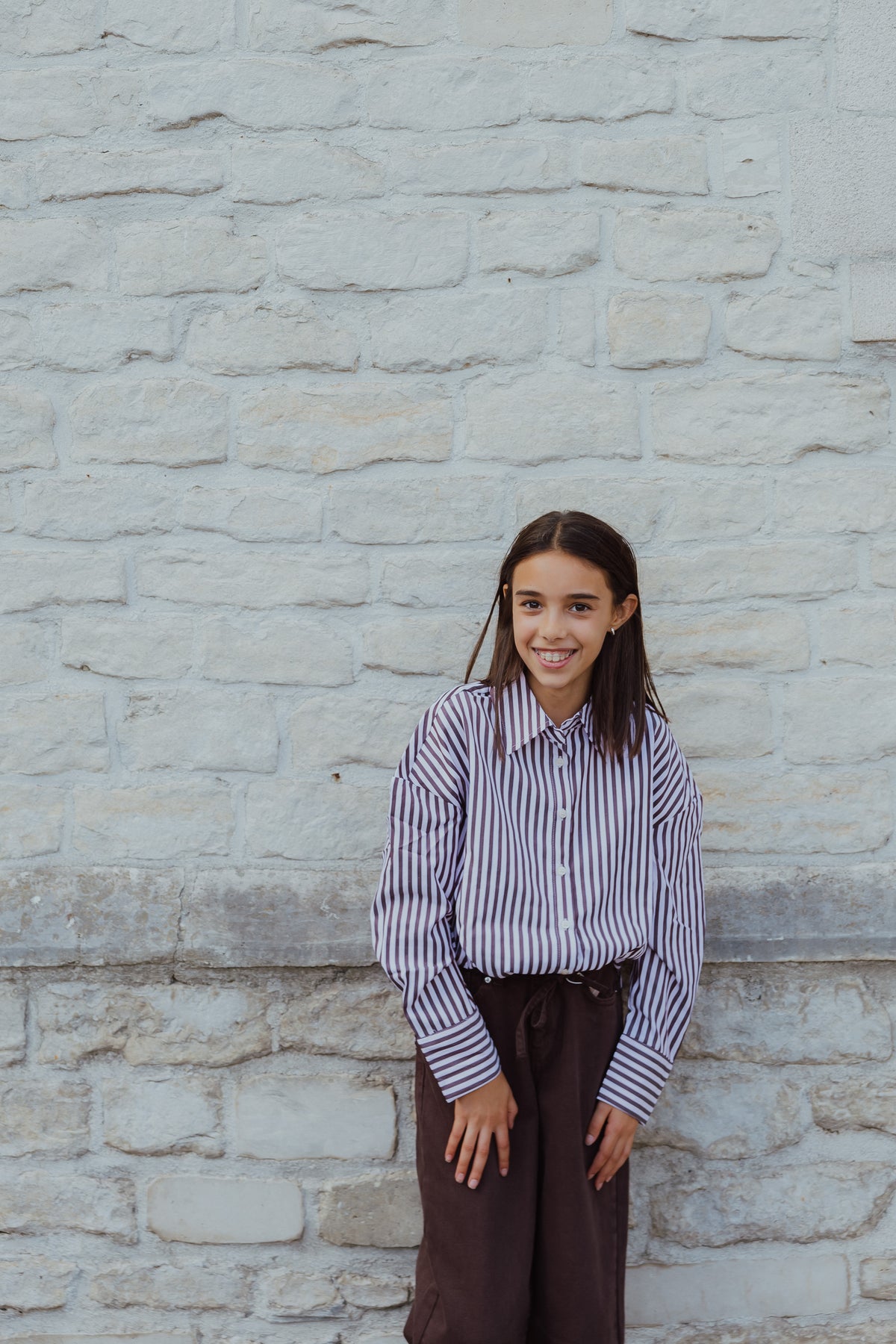 KOGVESPER LOOSE SHIRT roze/bruine streep