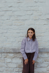 KOGVESPER LOOSE SHIRT roze/bruine streep