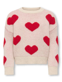 KMGNAJA HEART PULLOVER KNT wit/rood
