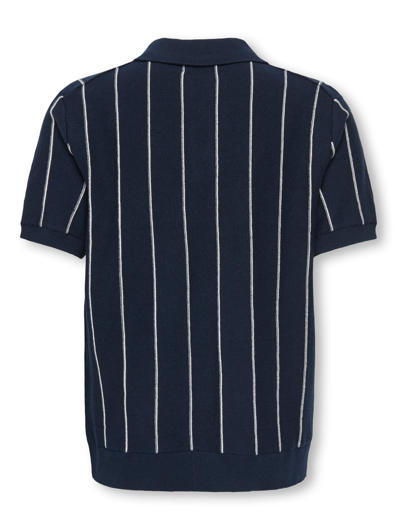 OSJSAIM STRIPE POLO KNT navy