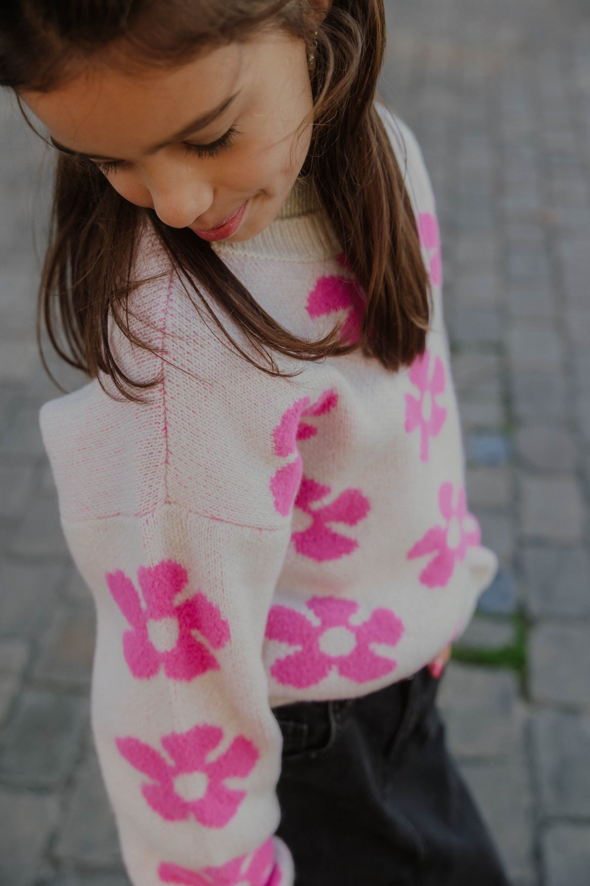 KOGNAJA FLOWER PULLOVER KNT ecru/roze