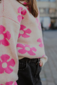 KOGNAJA FLOWER PULLOVER KNT ecru/roze