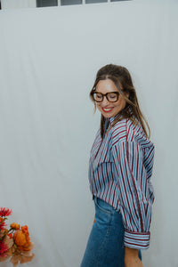 YASLEE LS PIPING SHIRT bordeaux streep