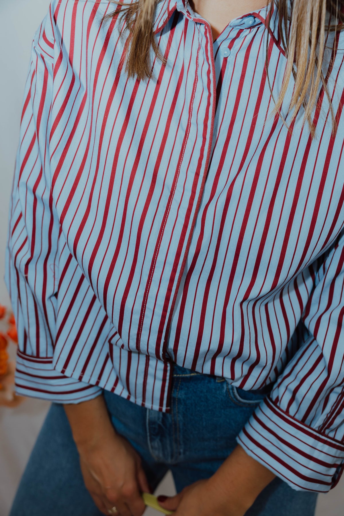 YASLEE LS PIPING SHIRT bordeaux streep