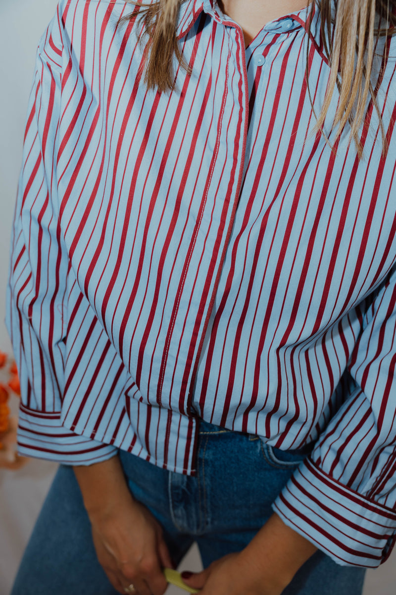 YASLEE LS PIPING SHIRT bordeaux streep