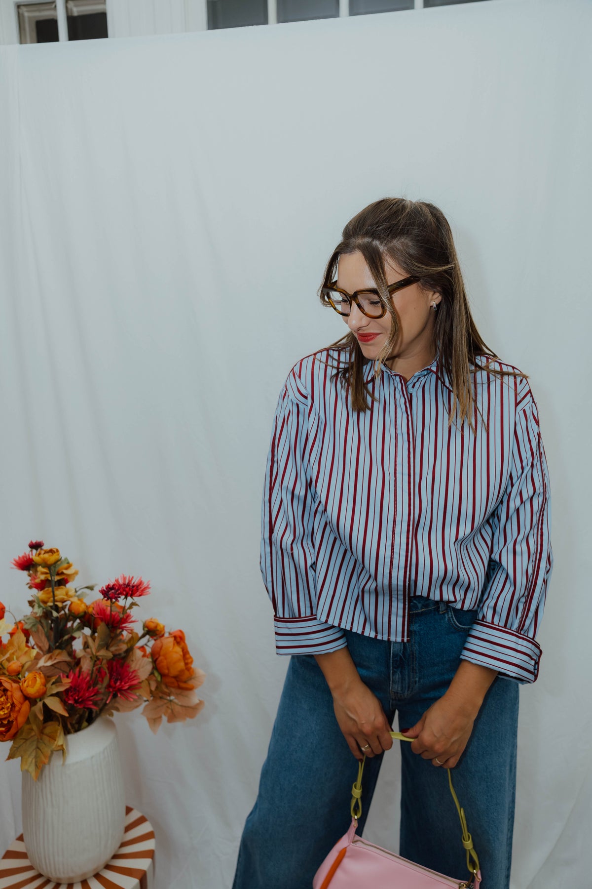 YASLEE LS PIPING SHIRT bordeaux streep