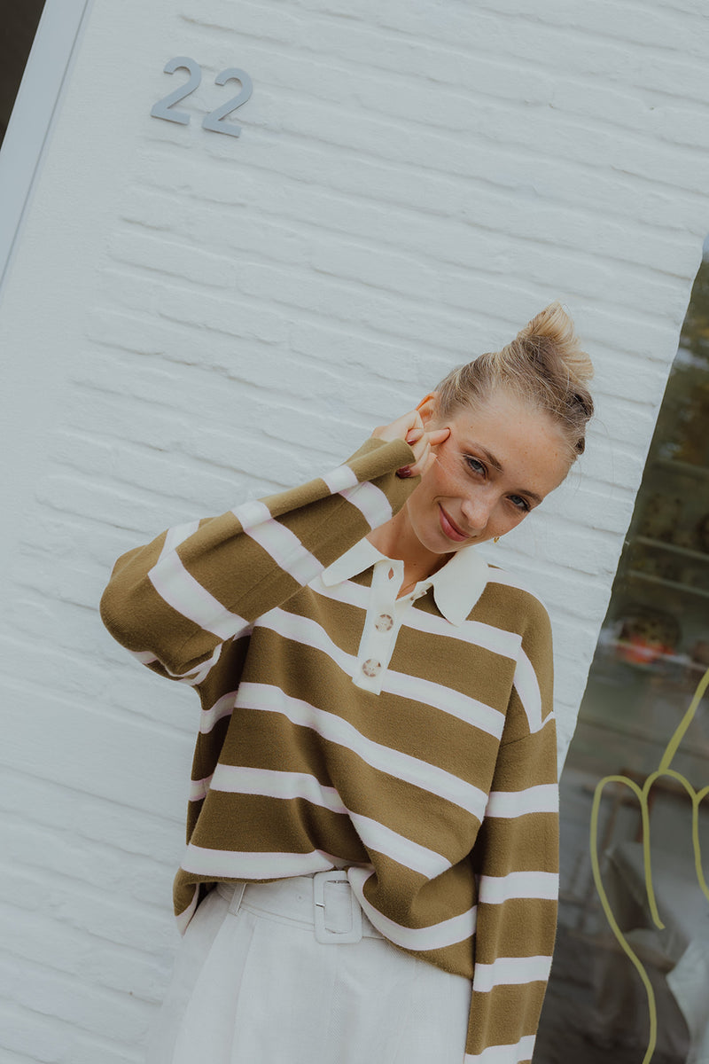 YASISABELL  POLO KNIT PULLOVER bruin