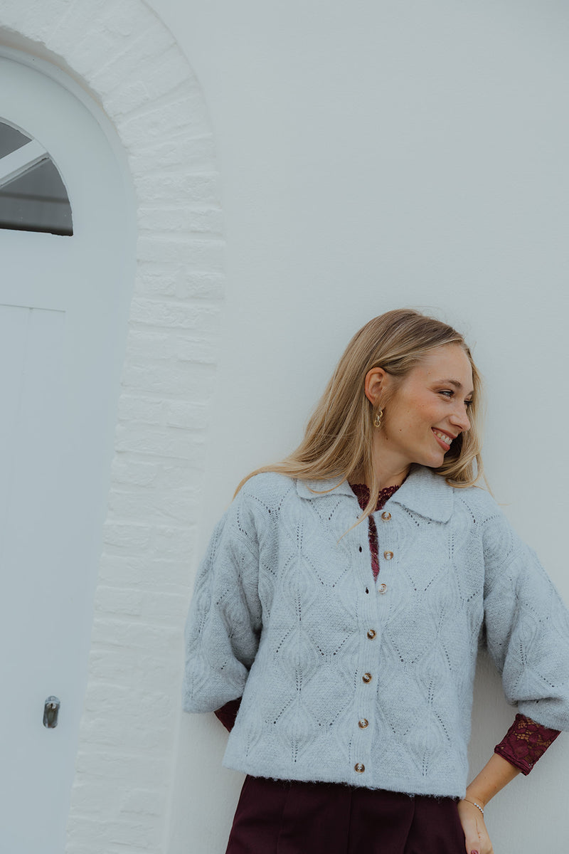 OBJKAISA FLORA 3/4 CARDIGAN grijs
