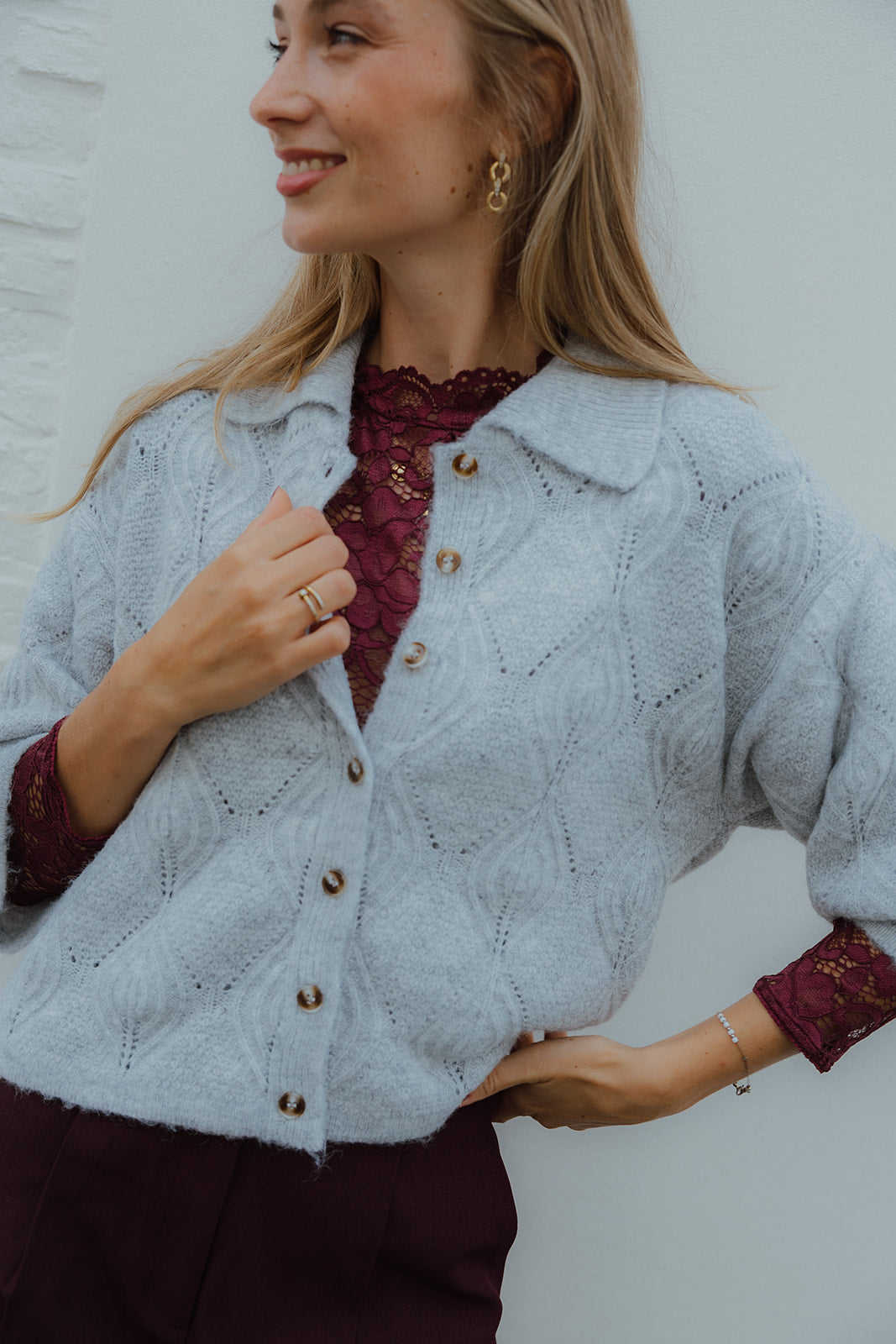 OBJKAISA FLORA 3/4 CARDIGAN grijs