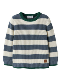 NMMNEREUS LS KNIT blauw/wit