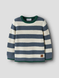 NMMNEREUS LS KNIT blauw/wit