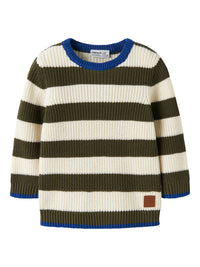 NMMNEREUS LS KNIT groen/wit