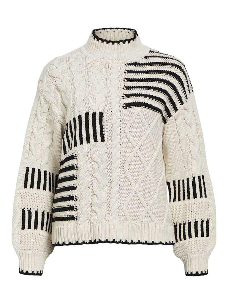 OBJRUBY KNIT PULLOVER zwart/wit