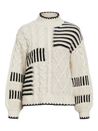 OBJRUBY KNIT PULLOVER zwart/wit