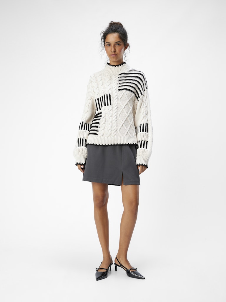 OBJRUBY KNIT PULLOVER zwart/wit