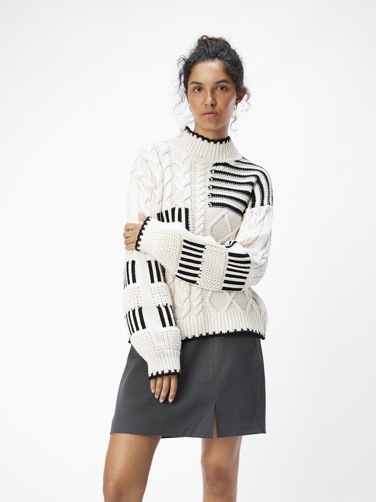 OBJRUBY KNIT PULLOVER zwart/wit