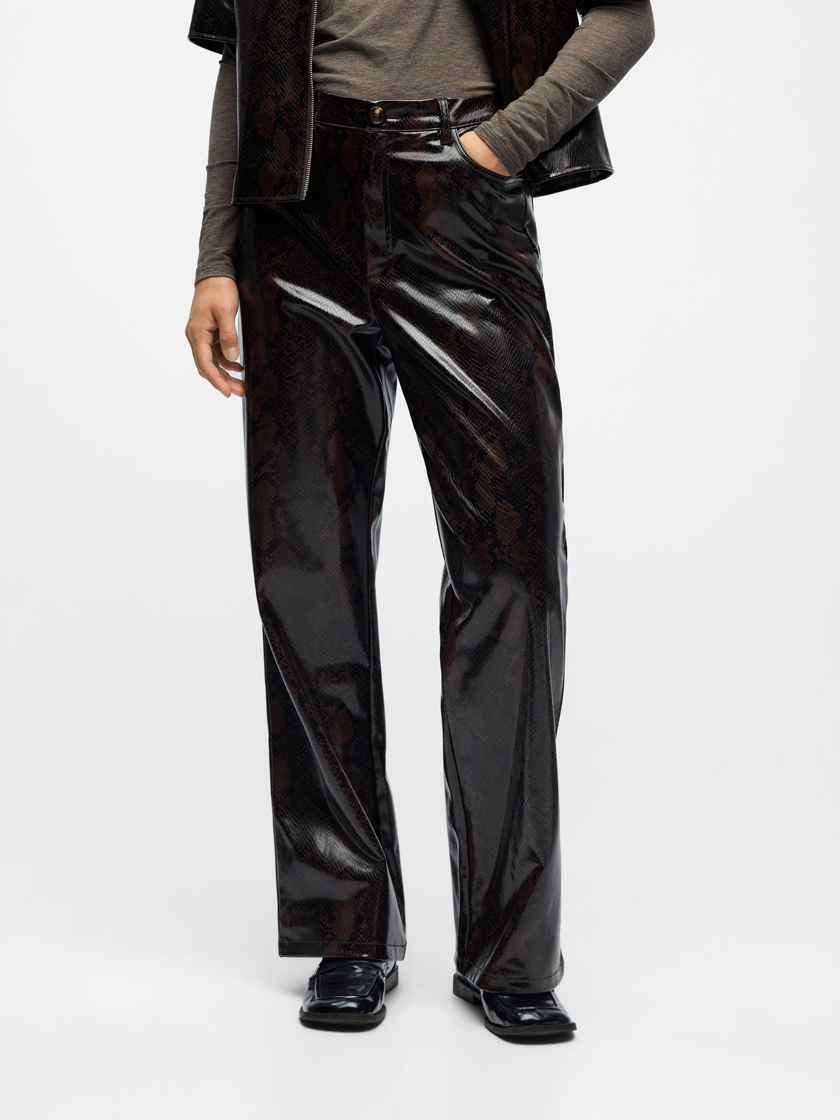 OBJEBBA SNAKE PANT bruin/zwart