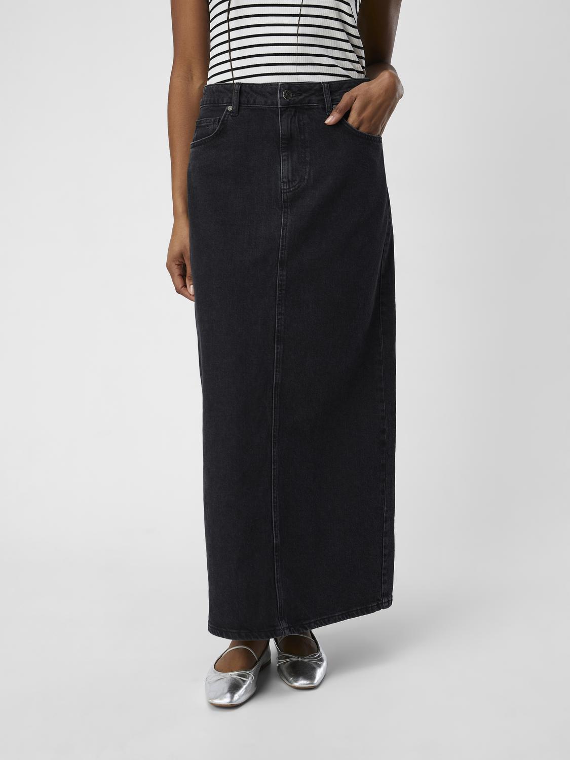 OBJELLEN LONG SKIRT jeans zwart