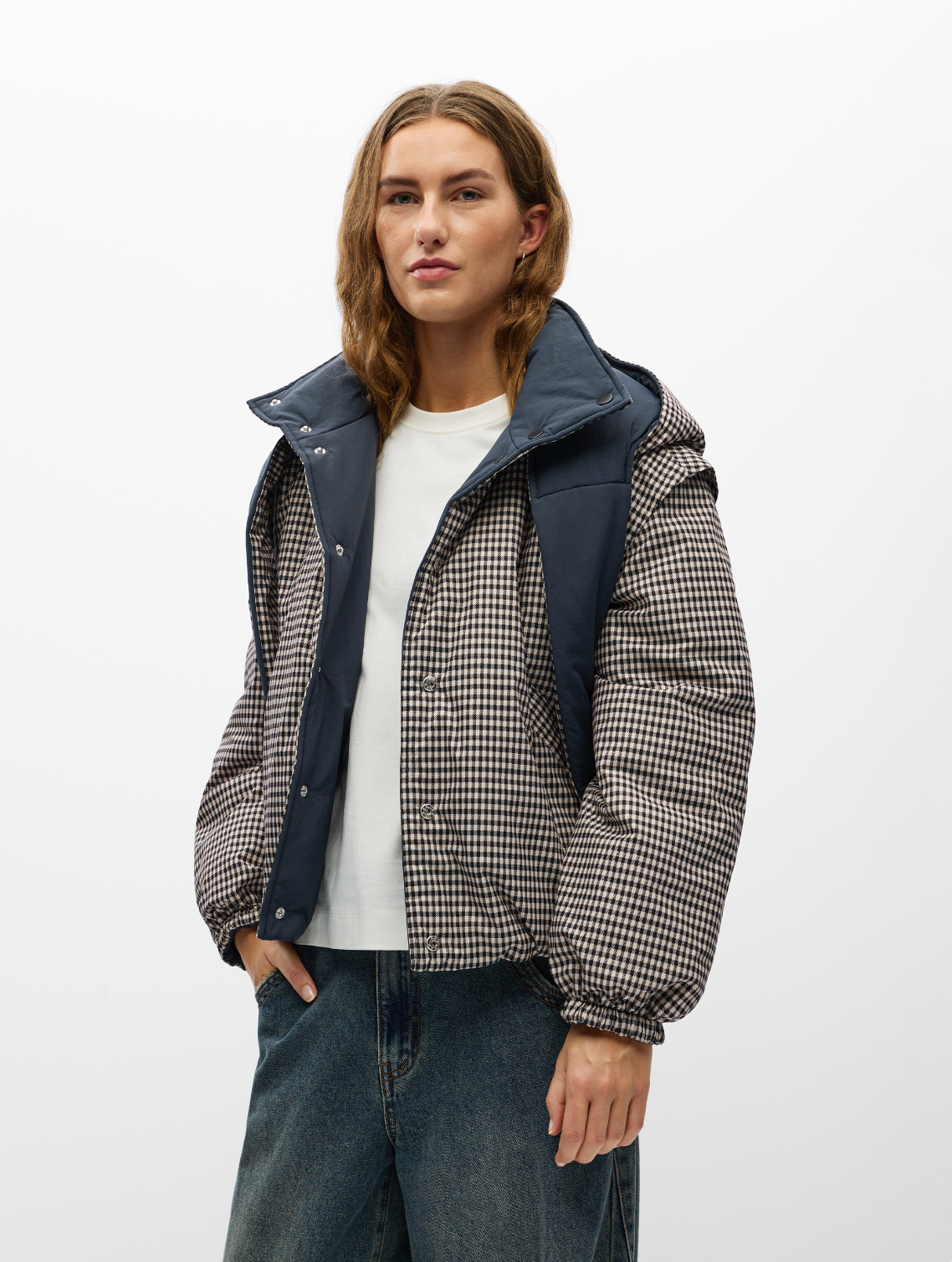 OBJTIMIA REVERSIBLE JACKET ruit/blauw