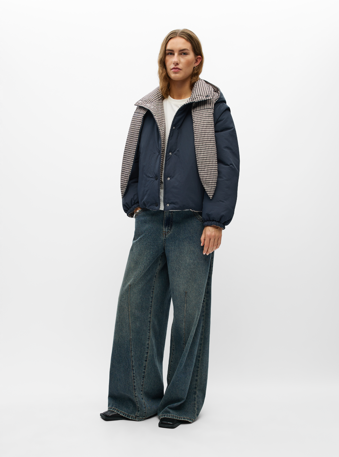 OBJTIMIA REVERSIBLE JACKET ruit/blauw