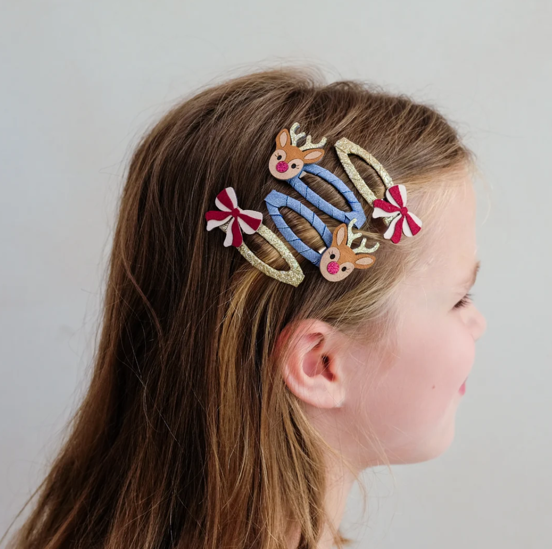 RUDOLPH AND BOW HAIR CLIPS